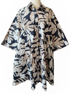FRANCES VALENTINE Isla Sketchy Jungle Cotton Poplin Shirt Dress